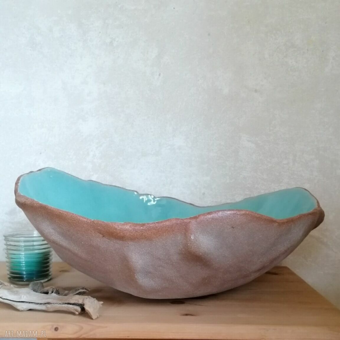 Turkusowa nablatowa umywalka ceramiczna Ljuska - rękodzieło