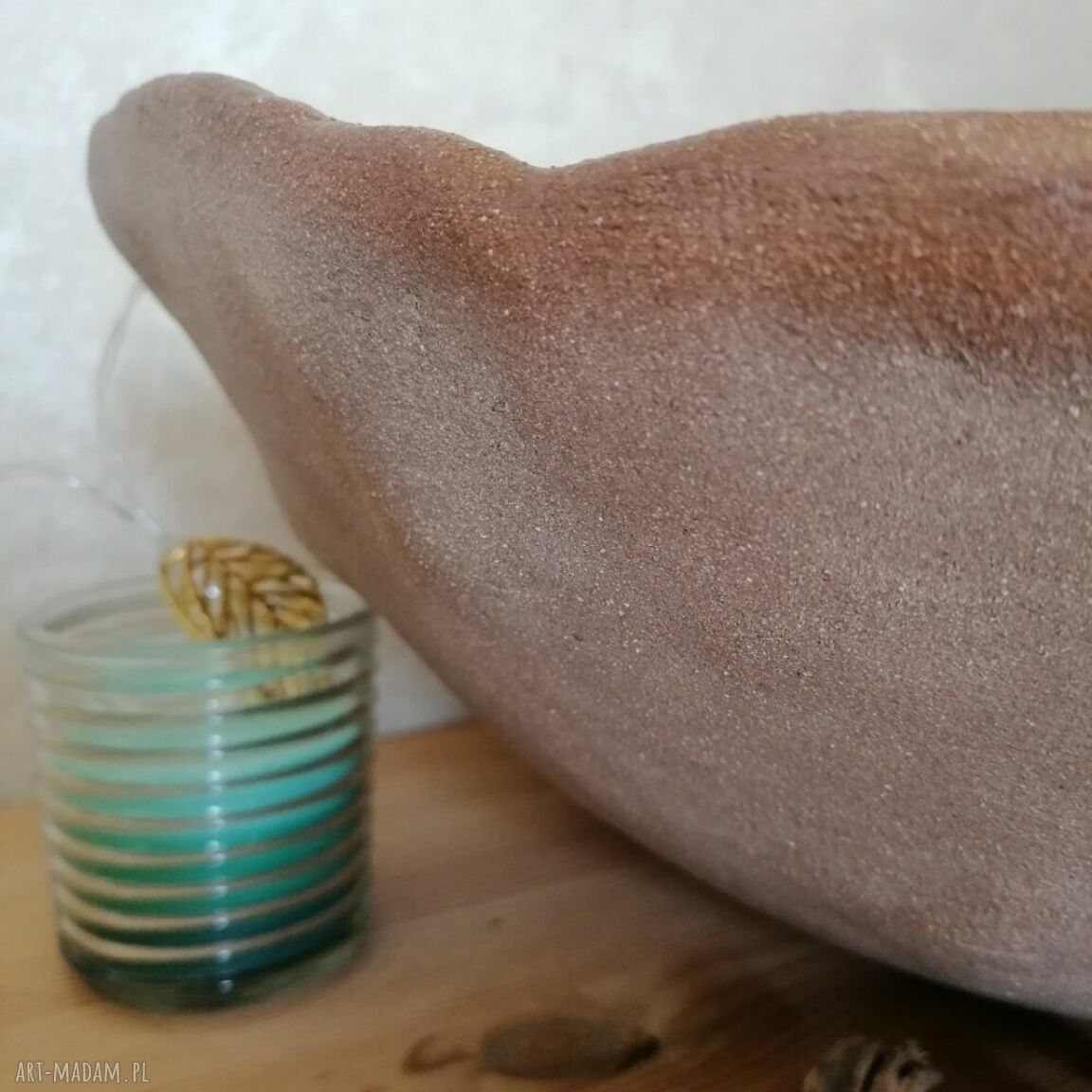 Turkusowa nablatowa umywalka ceramiczna Ljuska - rękodzieło
