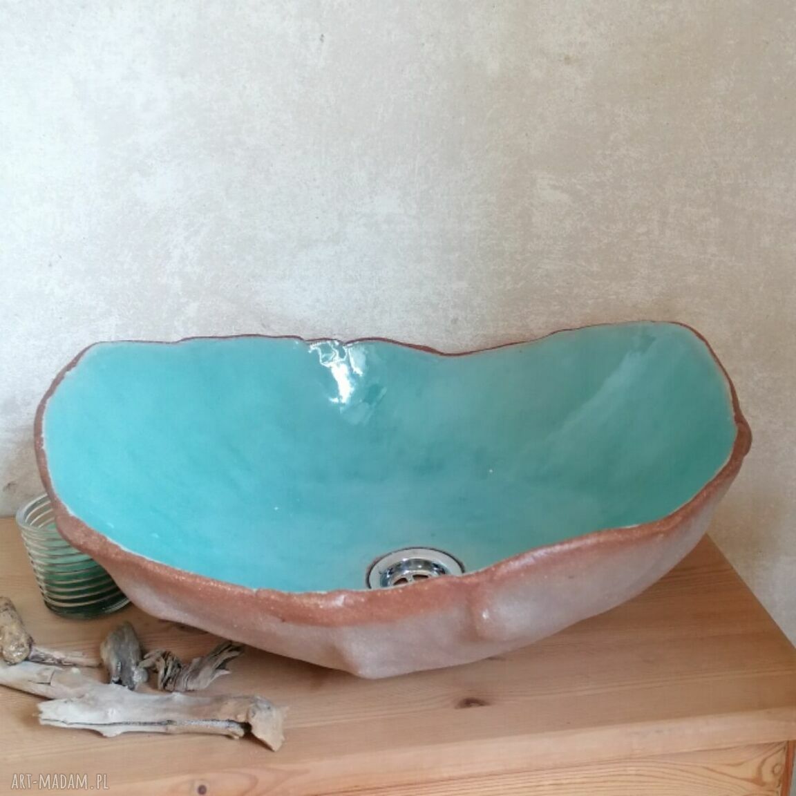 Turkusowa nablatowa umywalka ceramiczna Ljuska - rękodzieło