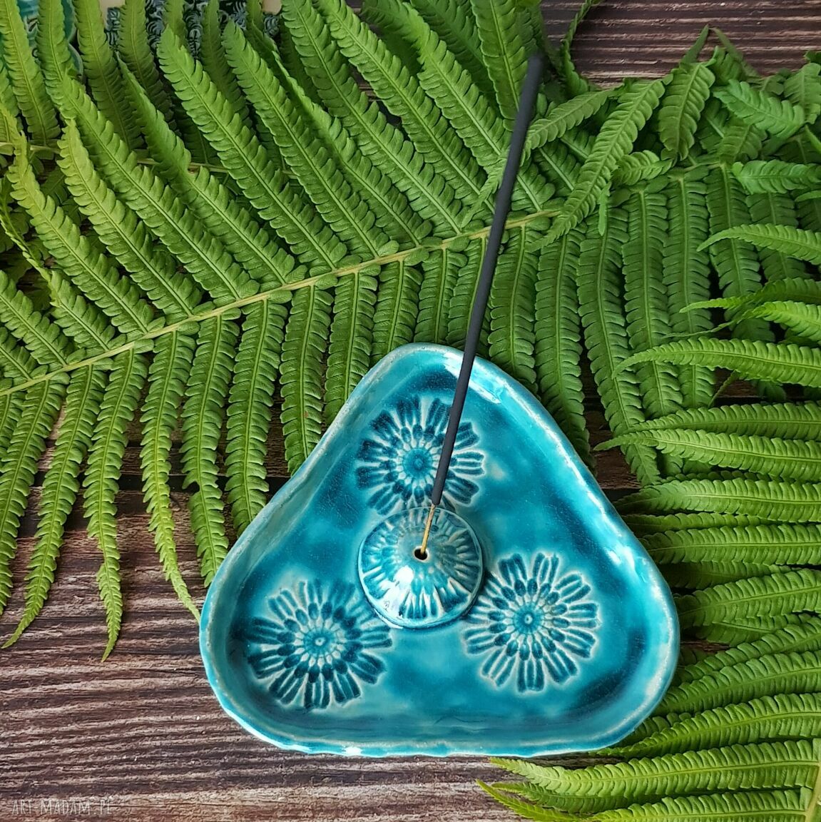 Turkusowa podstawa na kadzidełko z ceramiki - handmade Badura Ceramika