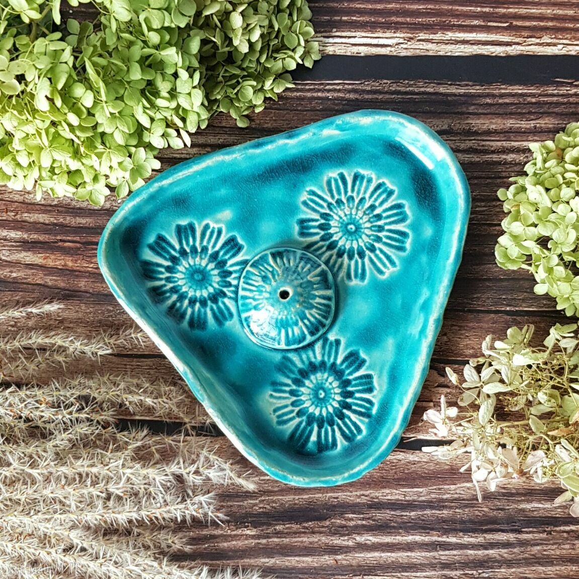 Turkusowa podstawa na kadzidełko z ceramiki - handmade Badura Ceramika