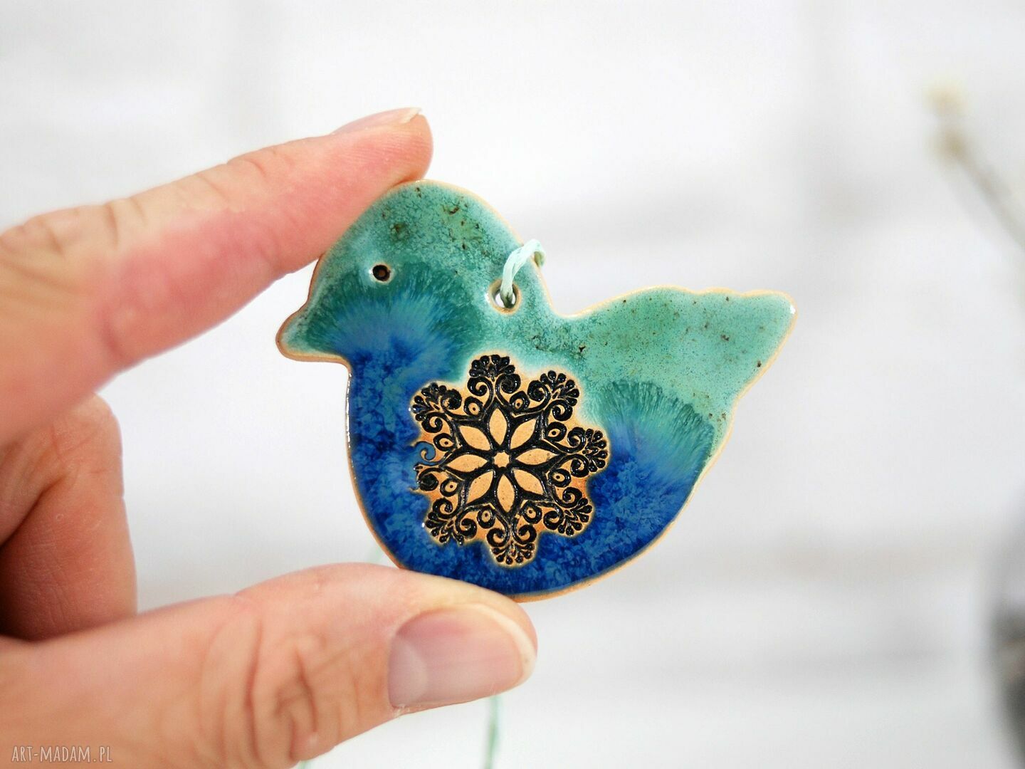 Turkusowe sikorki z ceramiki - ceramiczne ozdoby choinkowe (zestaw 3 szt.)