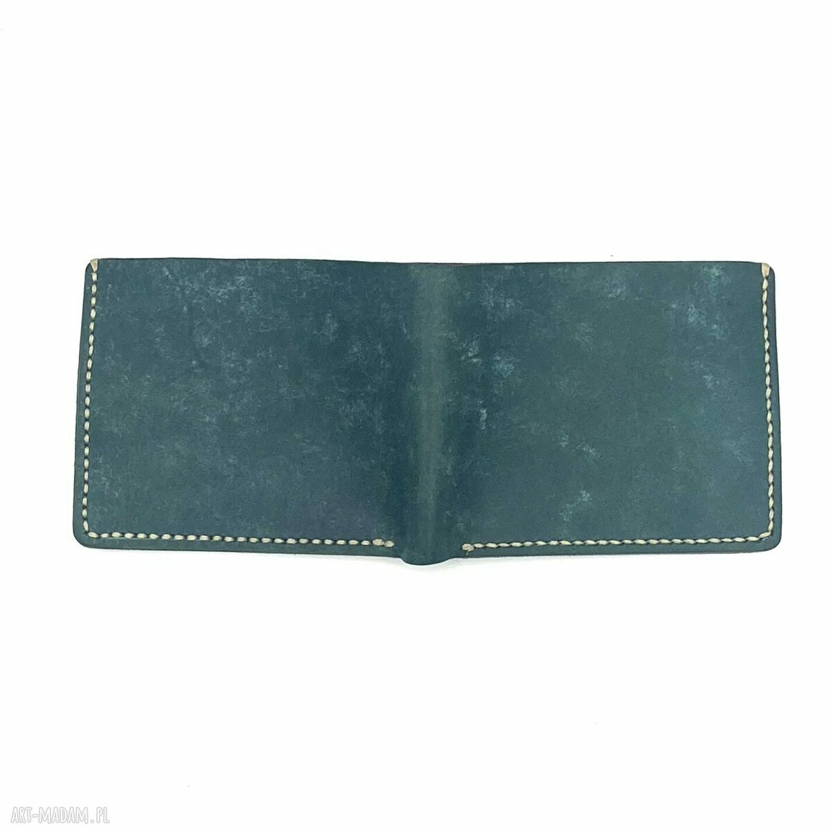 portfele: Turkusowo czerwony portfel skórzany uszyty na karty. Ręcznie robione