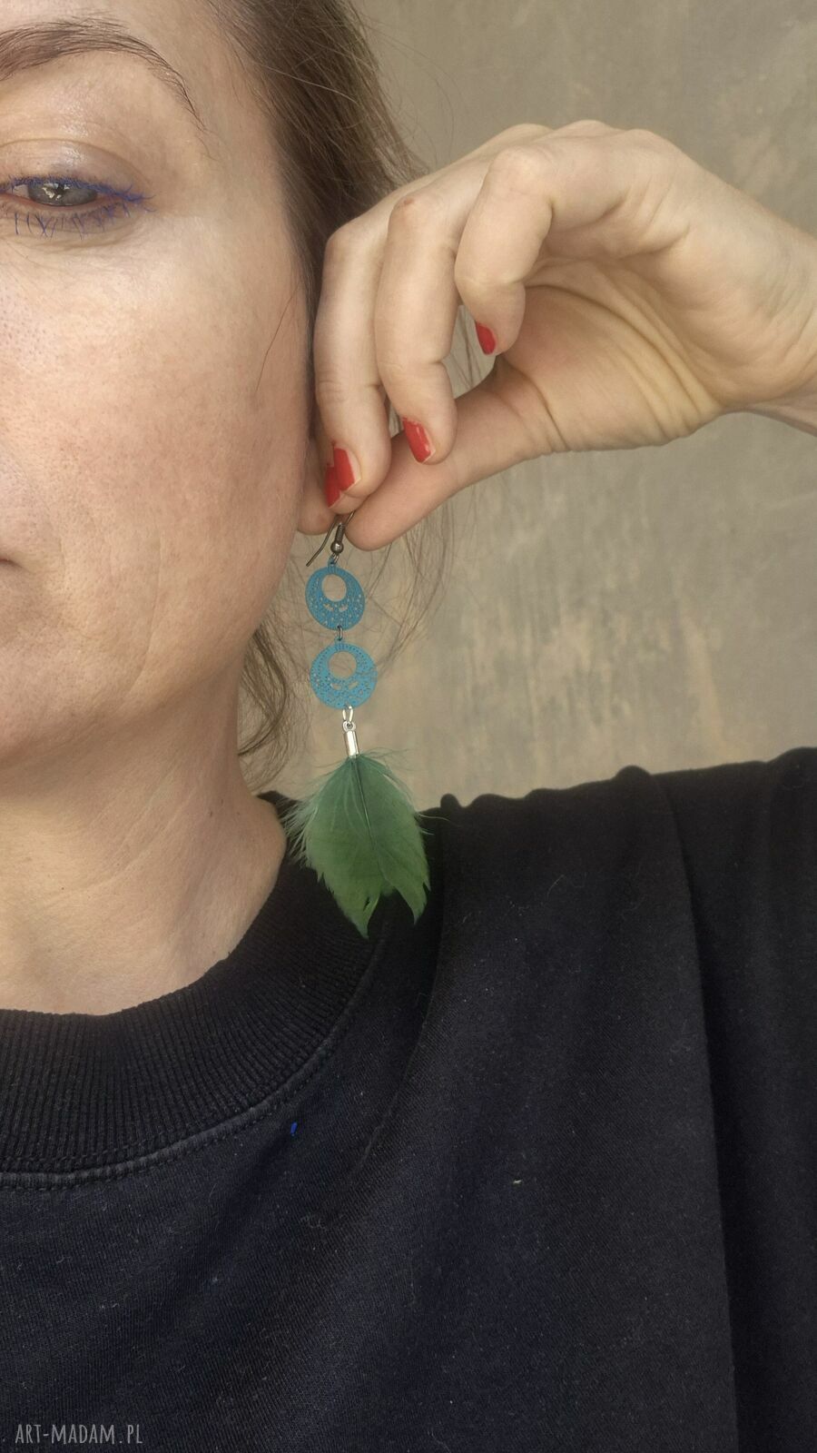 Kolczyki turkusowo-zielone boho - lekkie piórka na imprezę