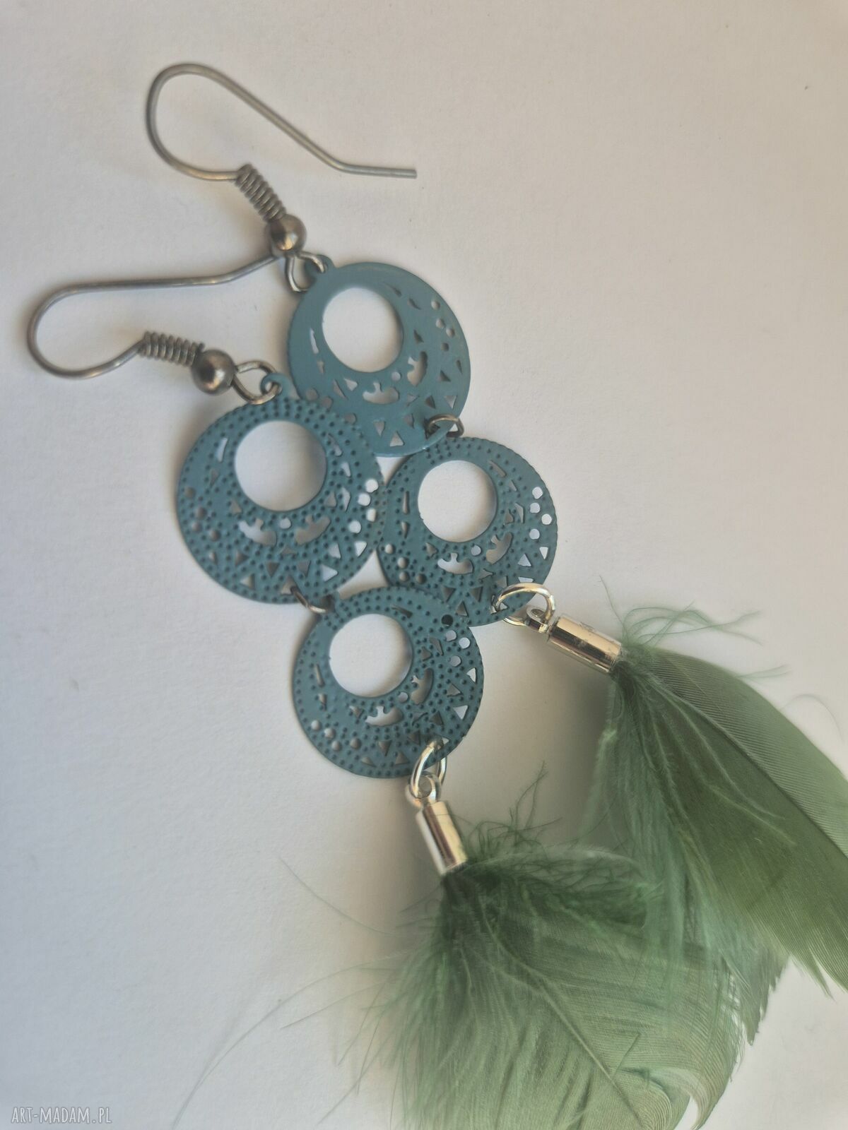 Kolczyki turkusowo-zielone boho - lekkie piórka na imprezę