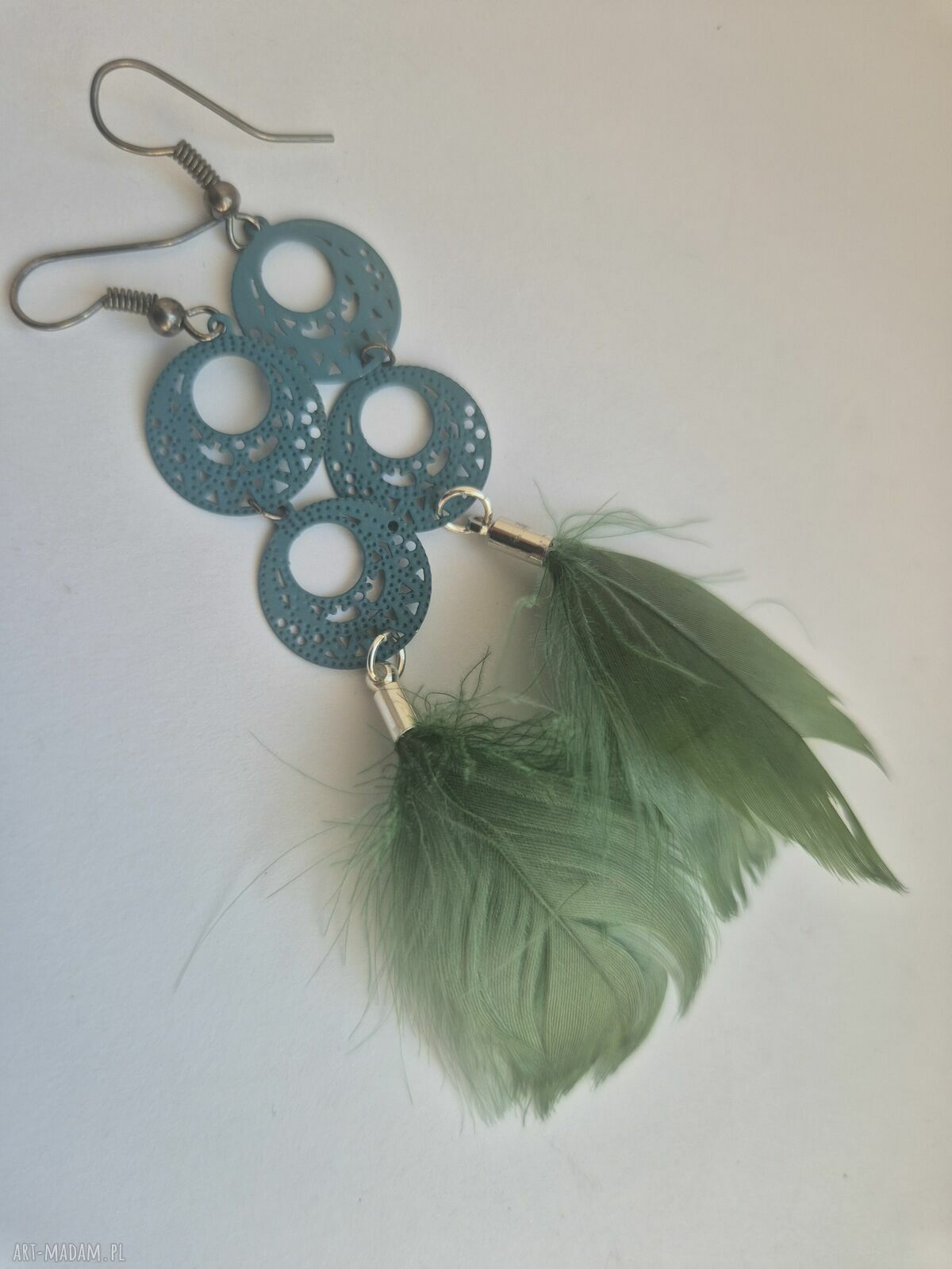 Kolczyki turkusowo-zielone boho - lekkie piórka na imprezę