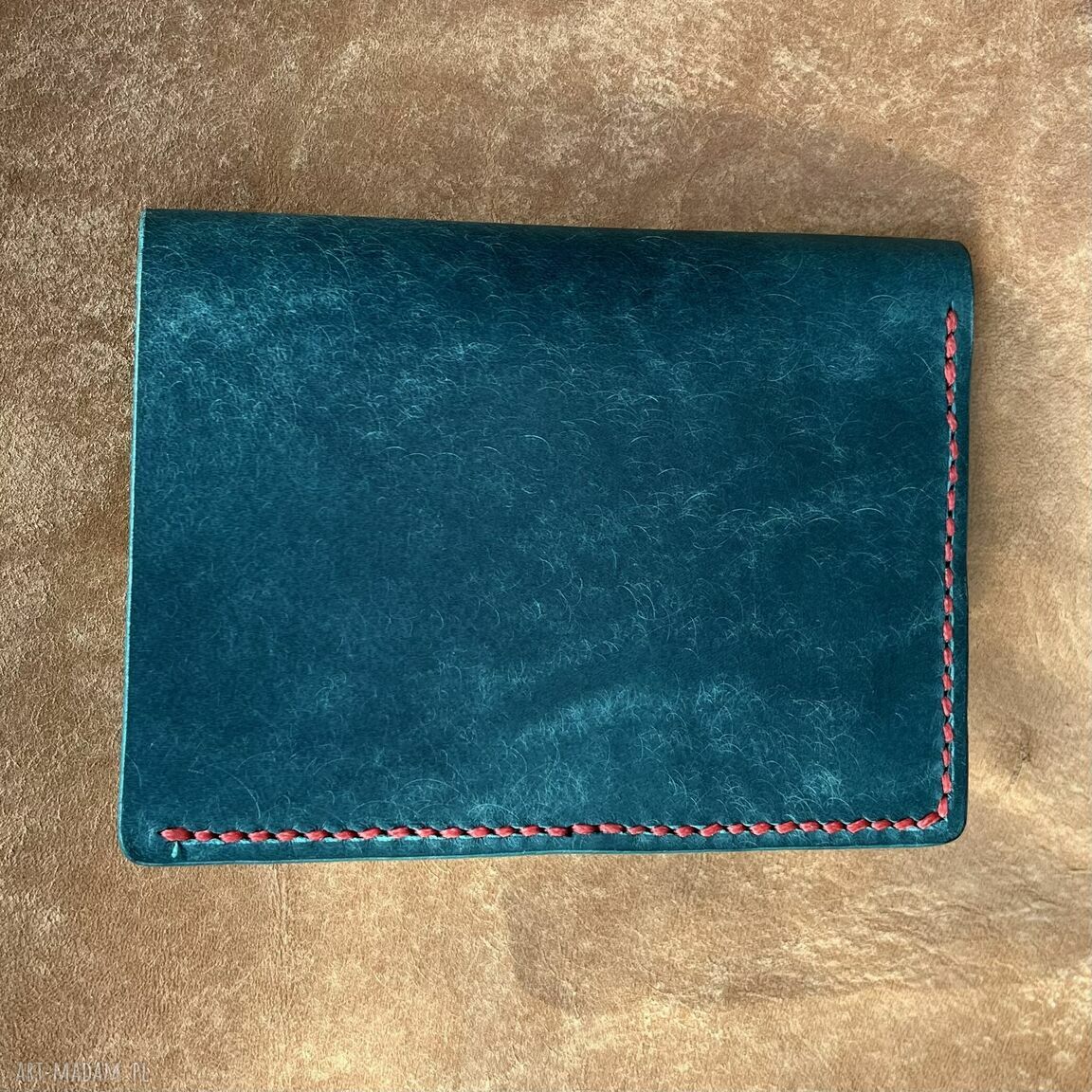 portfele: Turkusowy duży portfel ze skóry uszyty . ręcznie wykonane