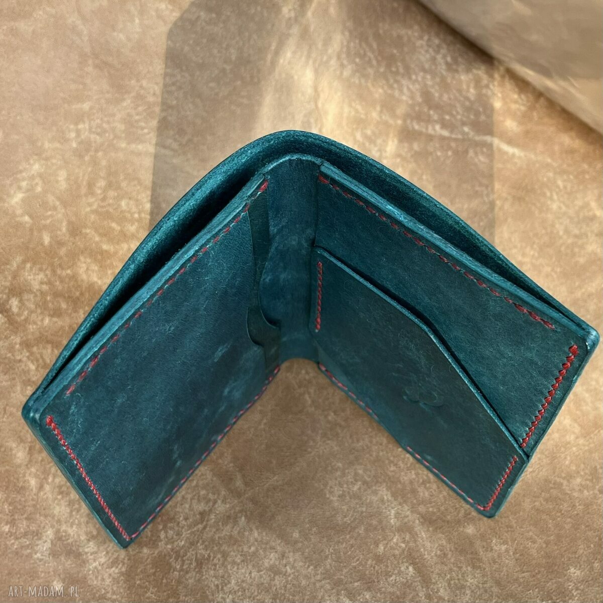 portfele: Turkusowy duży portfel ze skóry uszyty . ręcznie wykonane