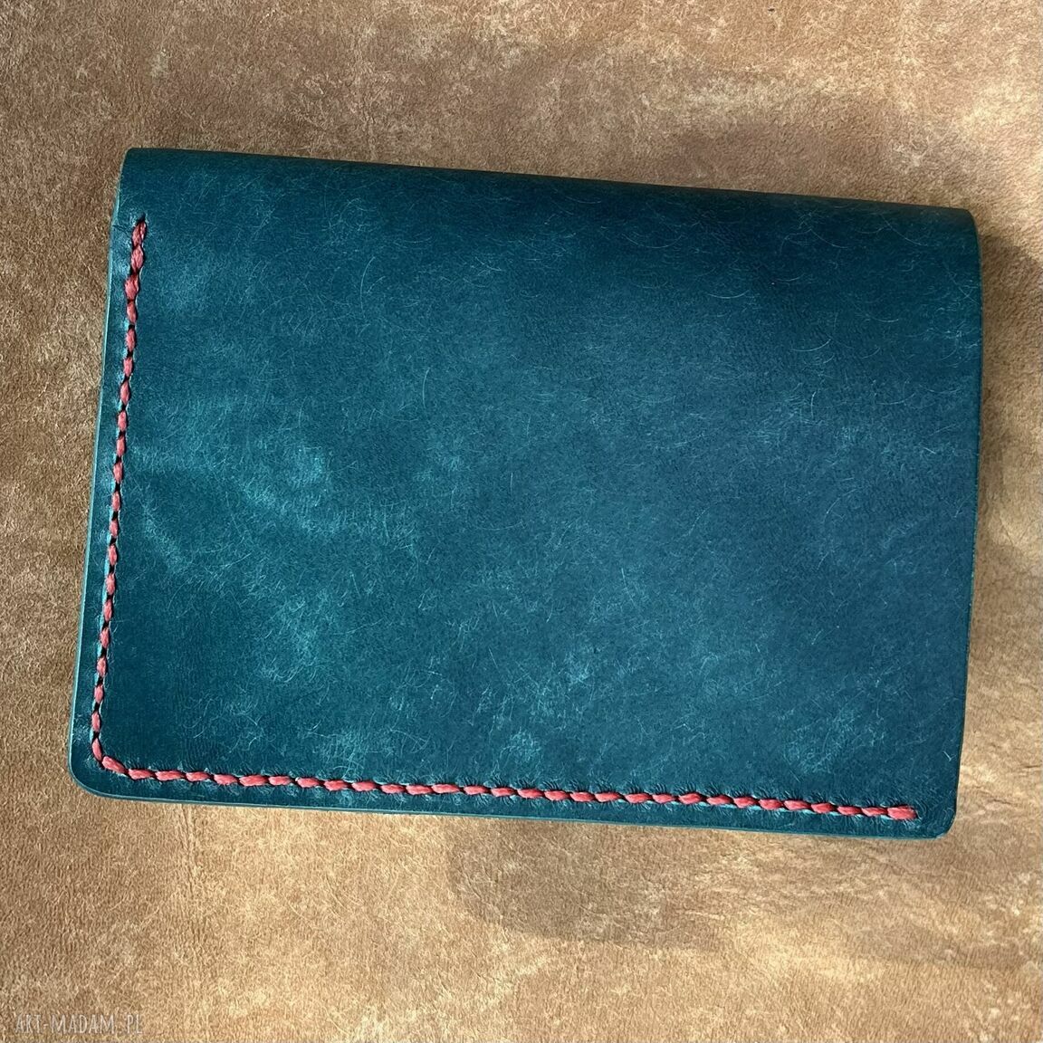 portfele: Turkusowy duży portfel ze skóry uszyty . ręcznie wykonane