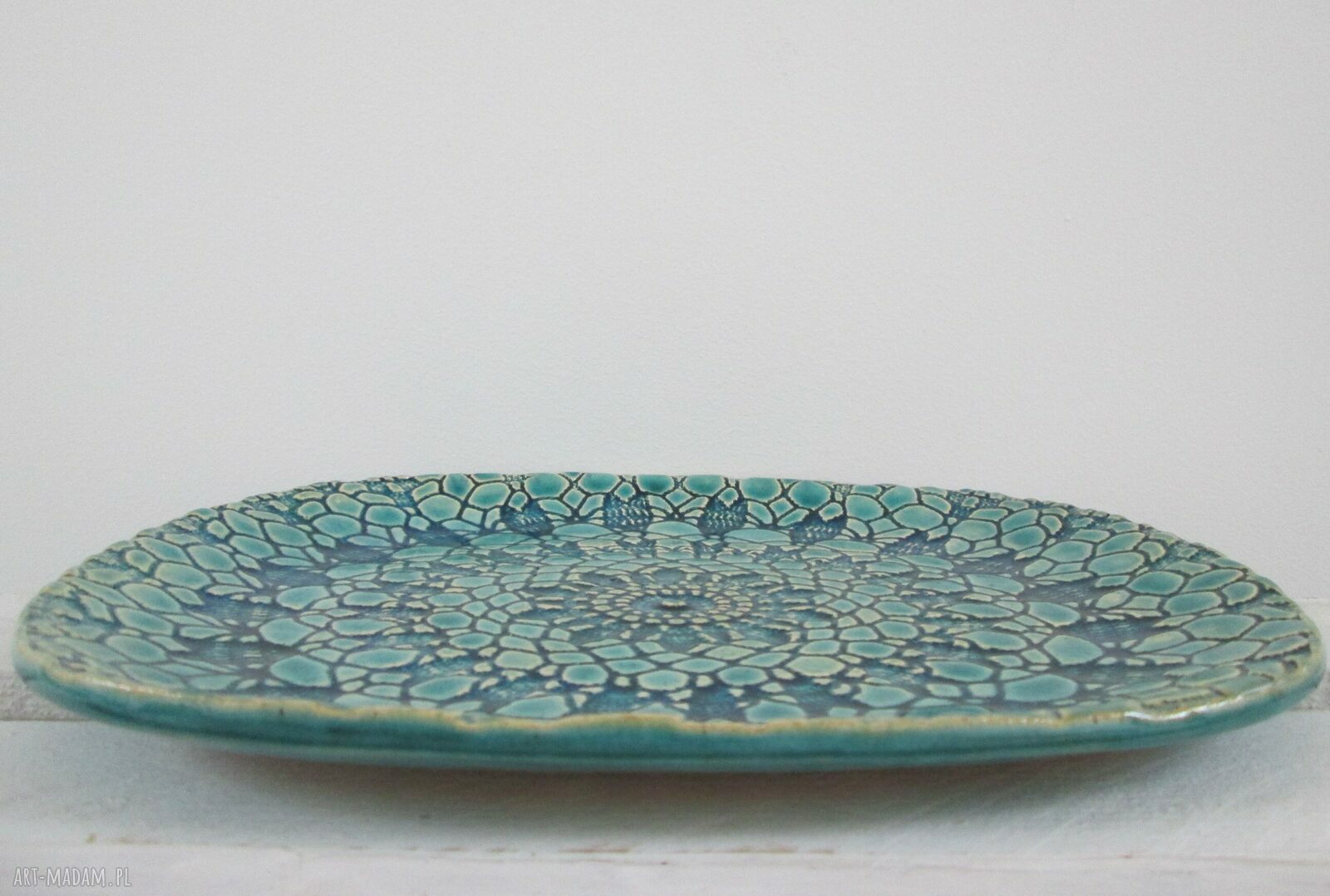 Turkusowy koronkowy talerz ceramiczny