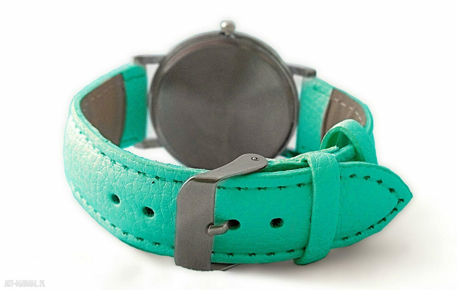 zegarki: Turkusowy kosmos Skórzany zegarek z dużą tarczą hand made