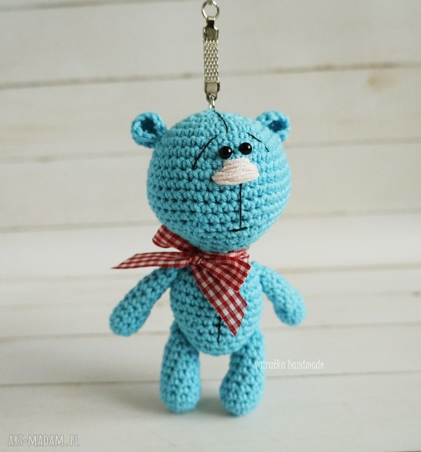 breloki: Turkusowy miś zawieszka Ręcznie wykonane