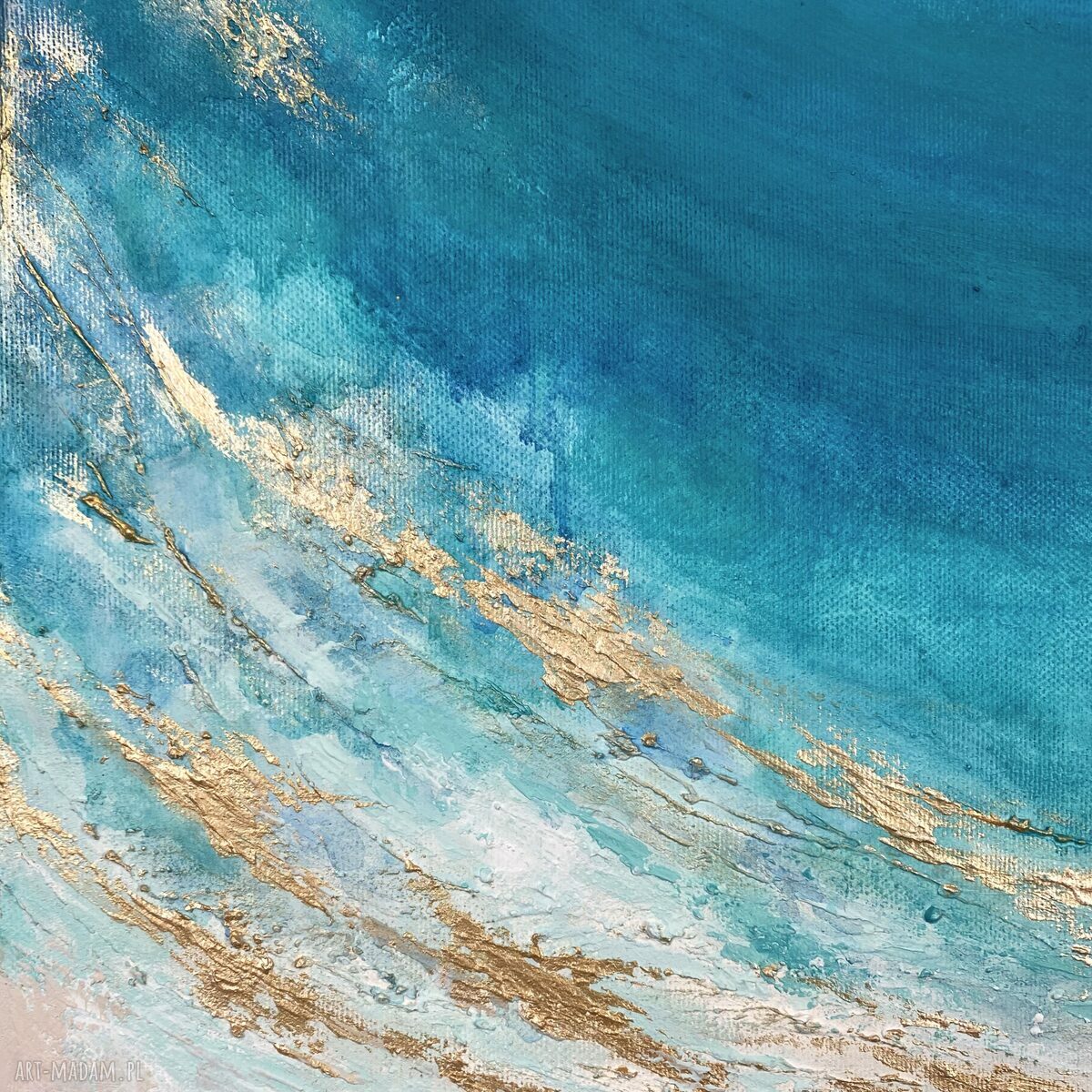 Turkusowy obraz Maldives VIII 50x50 cm - nowoczesna abstrakcja z metalicznym złotem