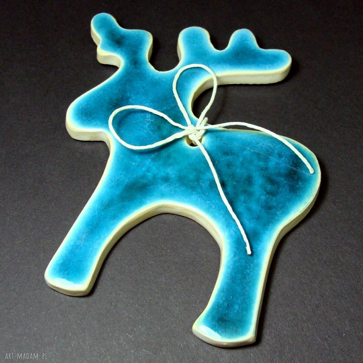 Turkusowy Pan Renifer - ceramiczna zawieszka choinkowa