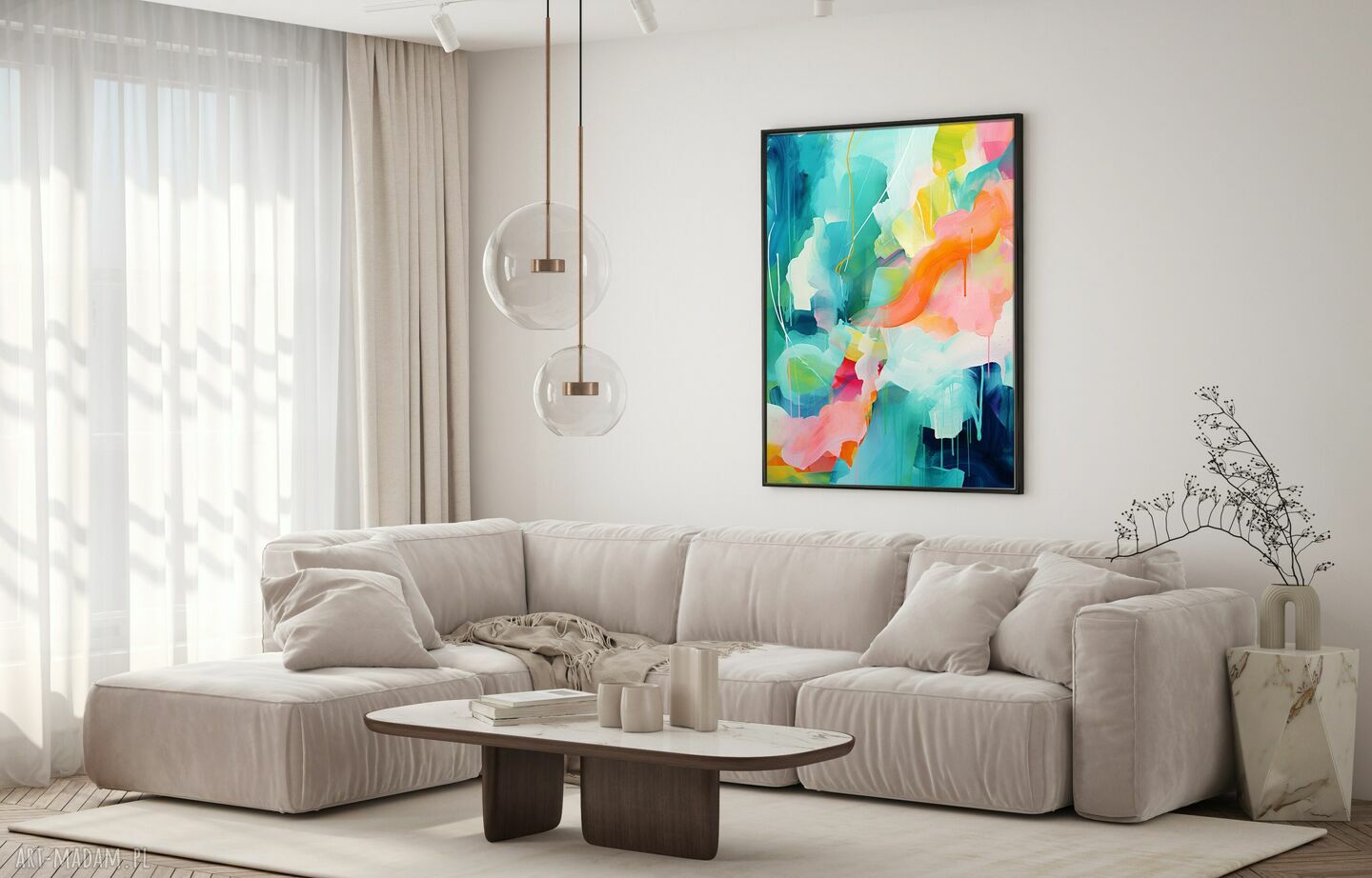 Turkusowy plakat abstrakcyjny - kolorowa abstrakcja 40x53 cm