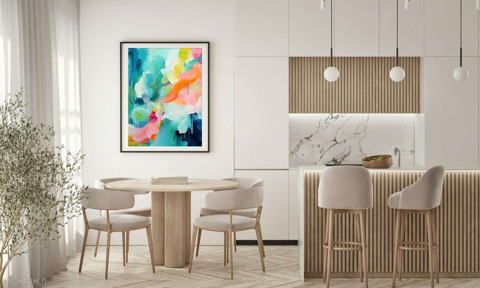 Turkusowy plakat abstrakcyjny - kolorowa abstrakcja 40x53 cm