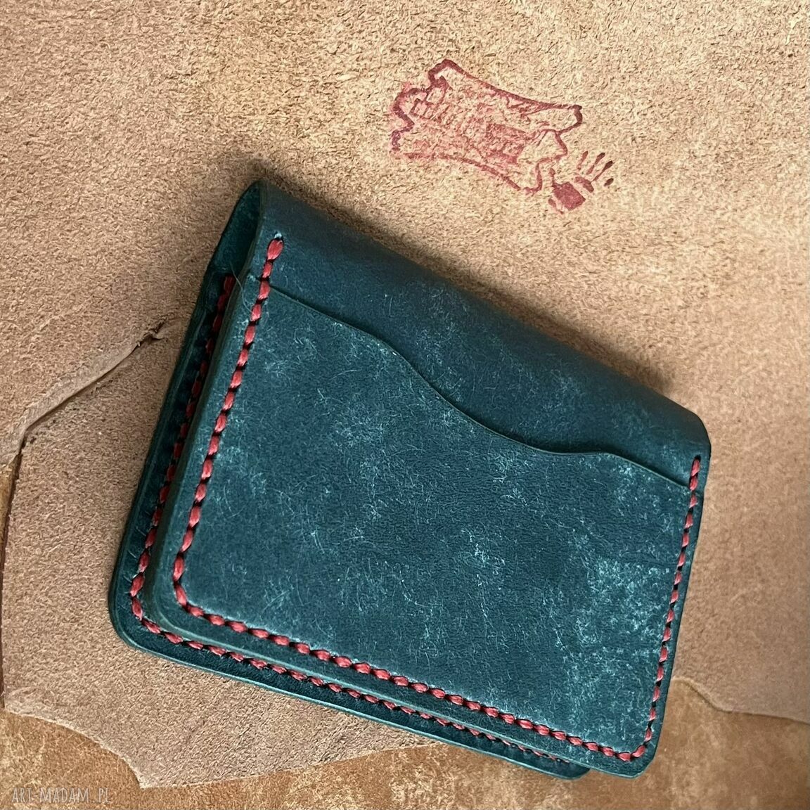 portfele: Turkusowy portfel na karty ze skóry uszyty. ręcznie wykonane