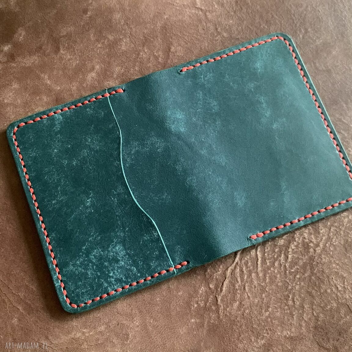 portfele: Turkusowy portfel na karty ze skóry uszyty. ręcznie wykonane
