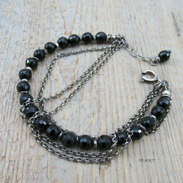 Czarny turmalin i srebro 925 - bransoletka handmade