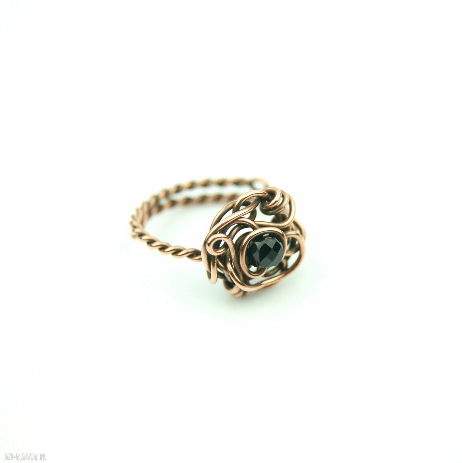Turmalin regulowany pierścionek z miedzi - czarny kamień w wire wrapping