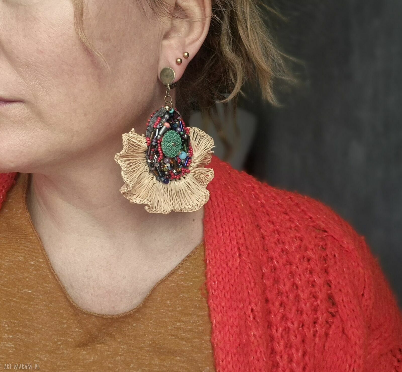 Klipsy boho z chwostami - unikatowe, ręcznie robione klipsy bez przekłuwania