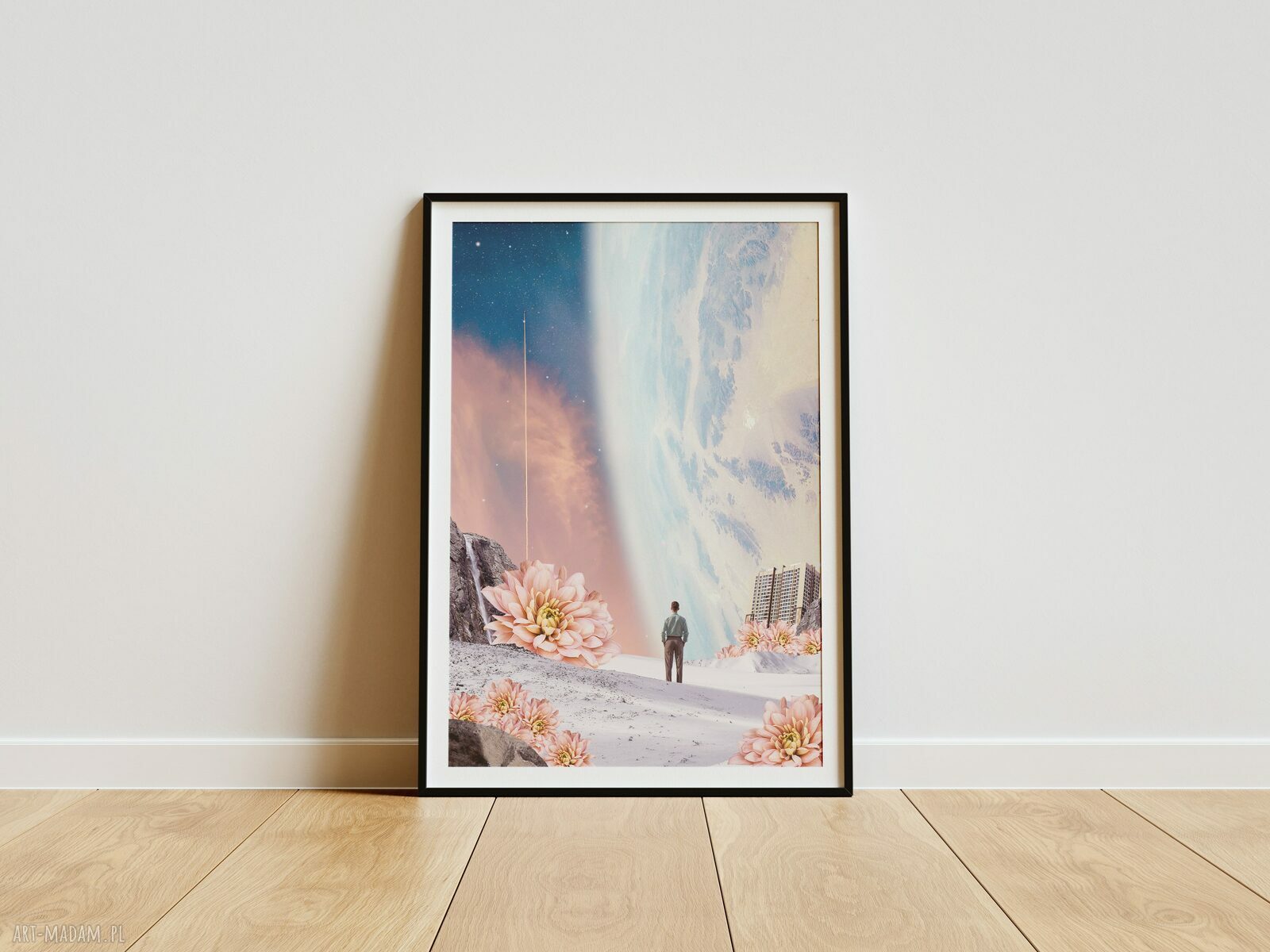Plakat „Tuż Obok” A3 29,7x42 cm z kwiatami - autorski kolaż (bez ramki)