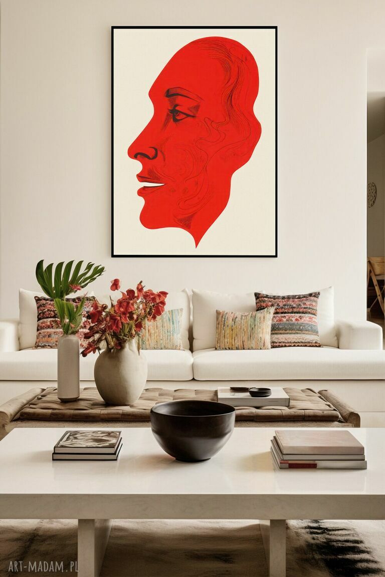 Plakat „Twarz” biało-czerwony - format 50x70 cm