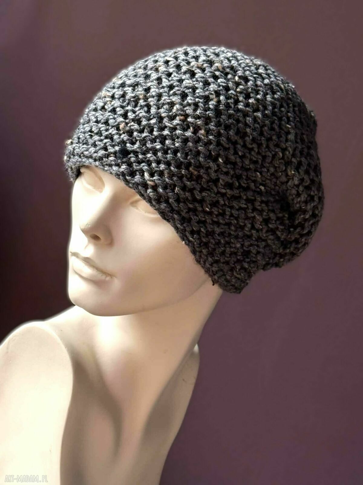 Stalowoszara tweedowa czapka zimowa handmade