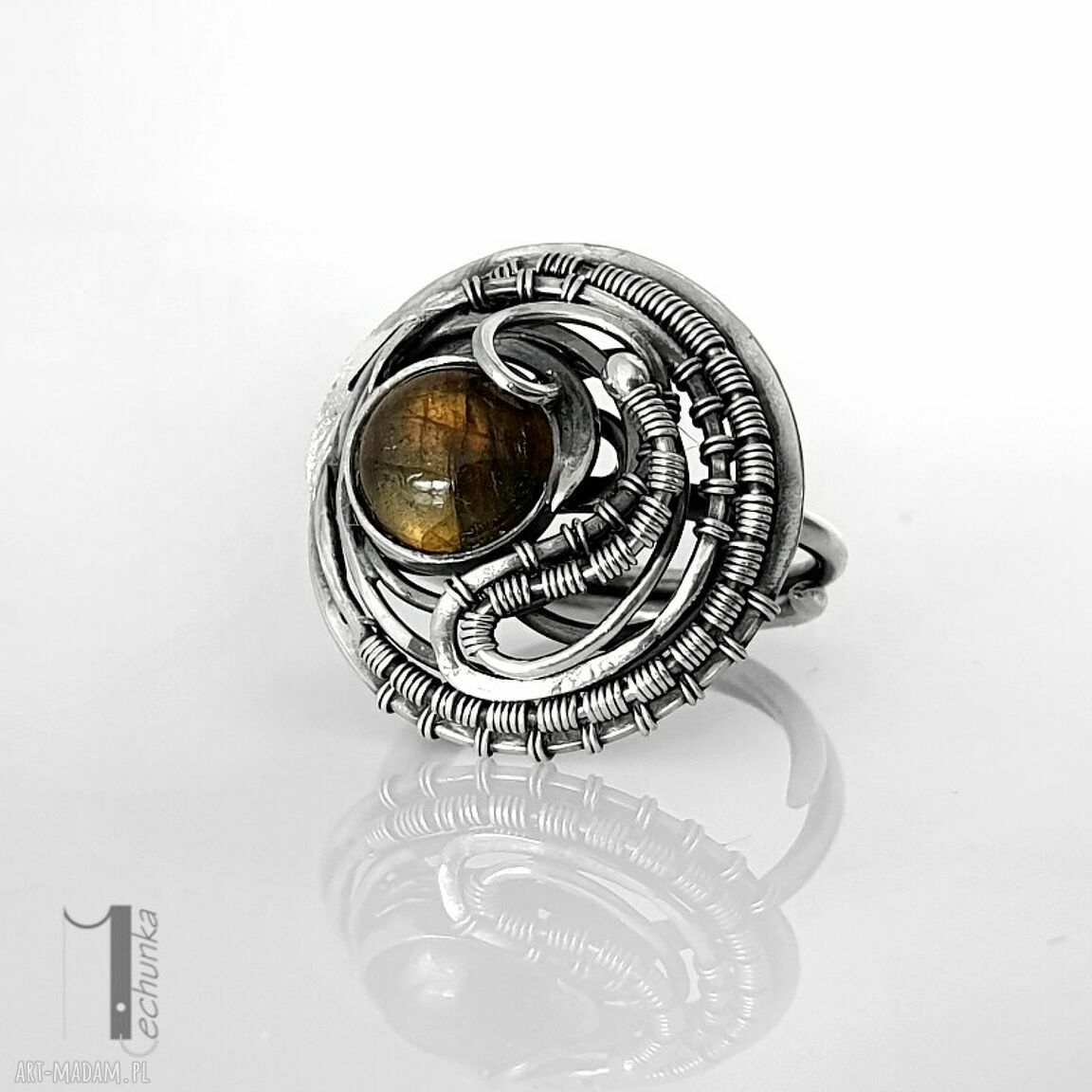 Typhoon srebrny pierścionek labradorytem wire wrapping labradoryt