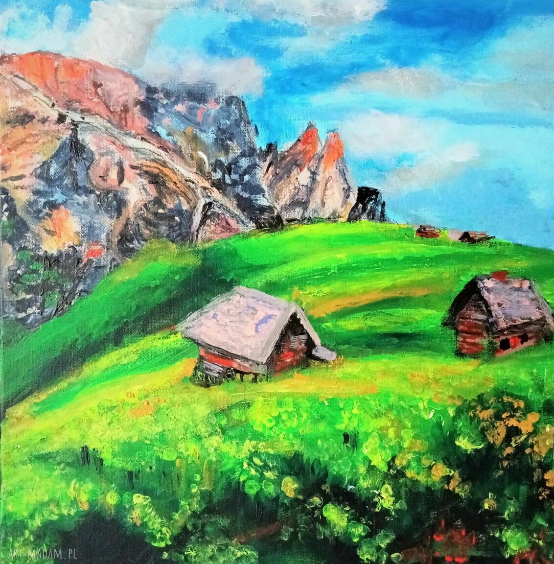 Obraz Tyrol południowy - ręcznie malowany pejzaż 40x40 cm