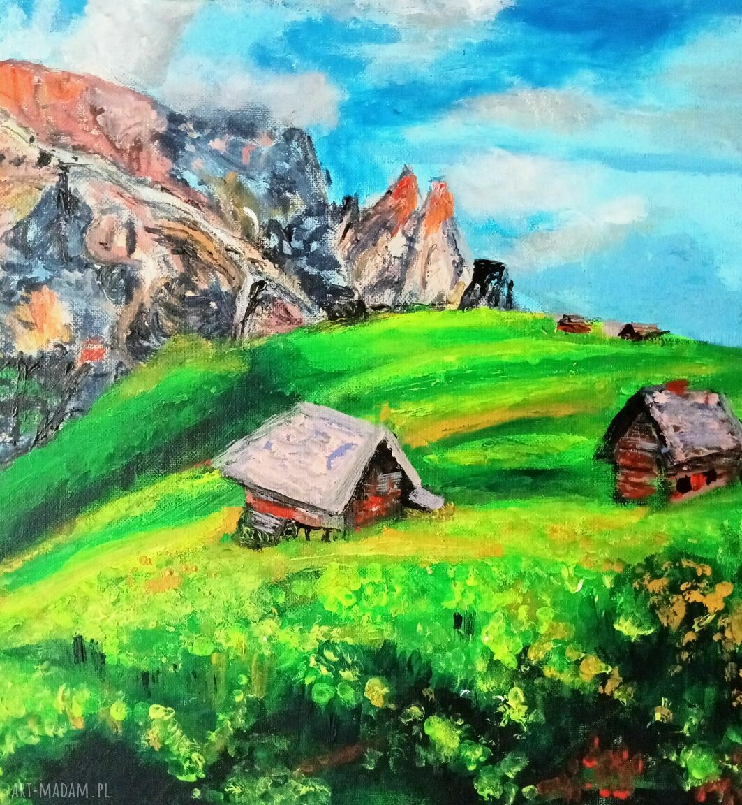 Obraz Tyrol południowy - ręcznie malowany pejzaż 40x40 cm