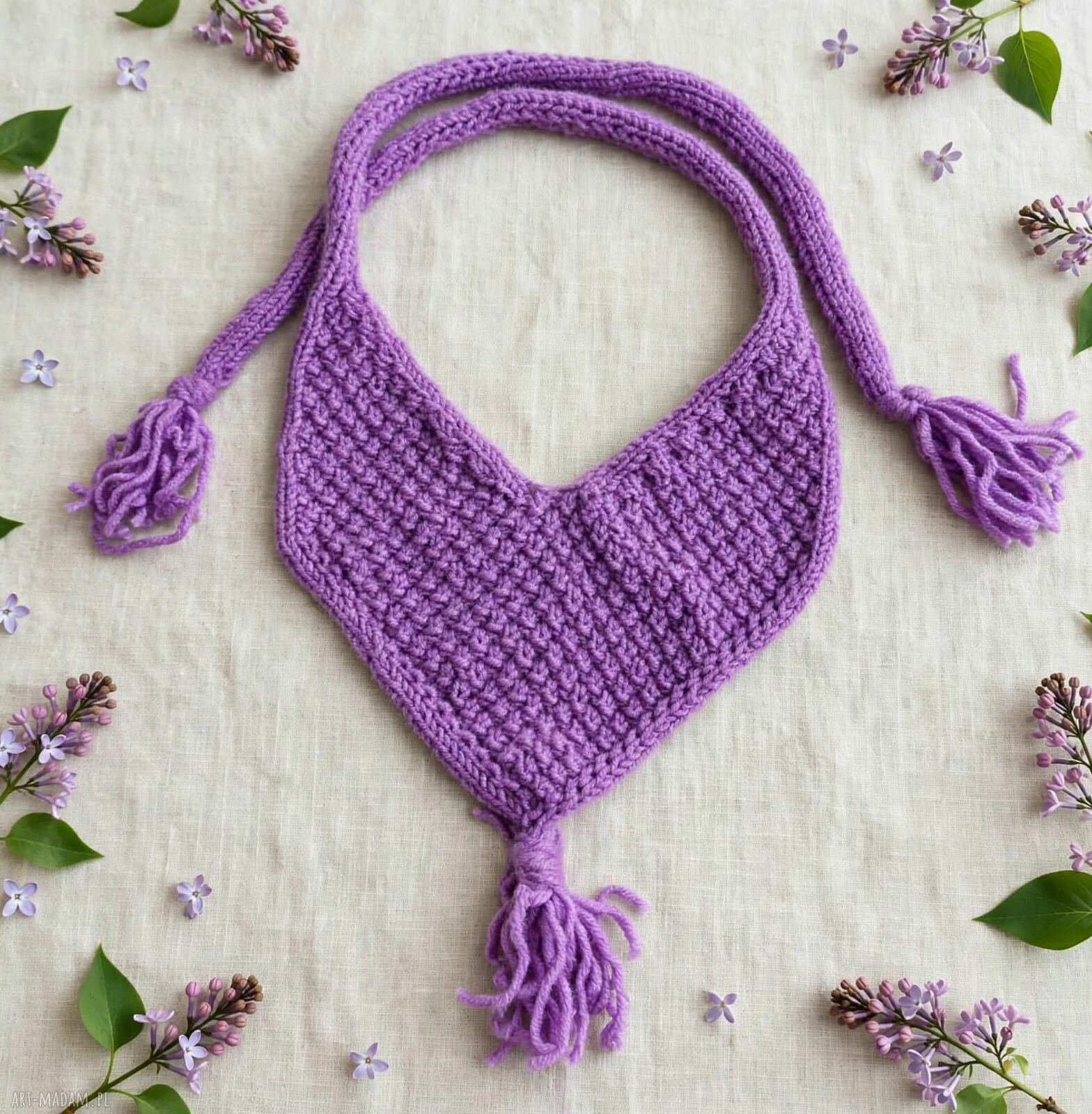 Liliowa bandana dla psa z frędzlami - Bzowy Kaprys
