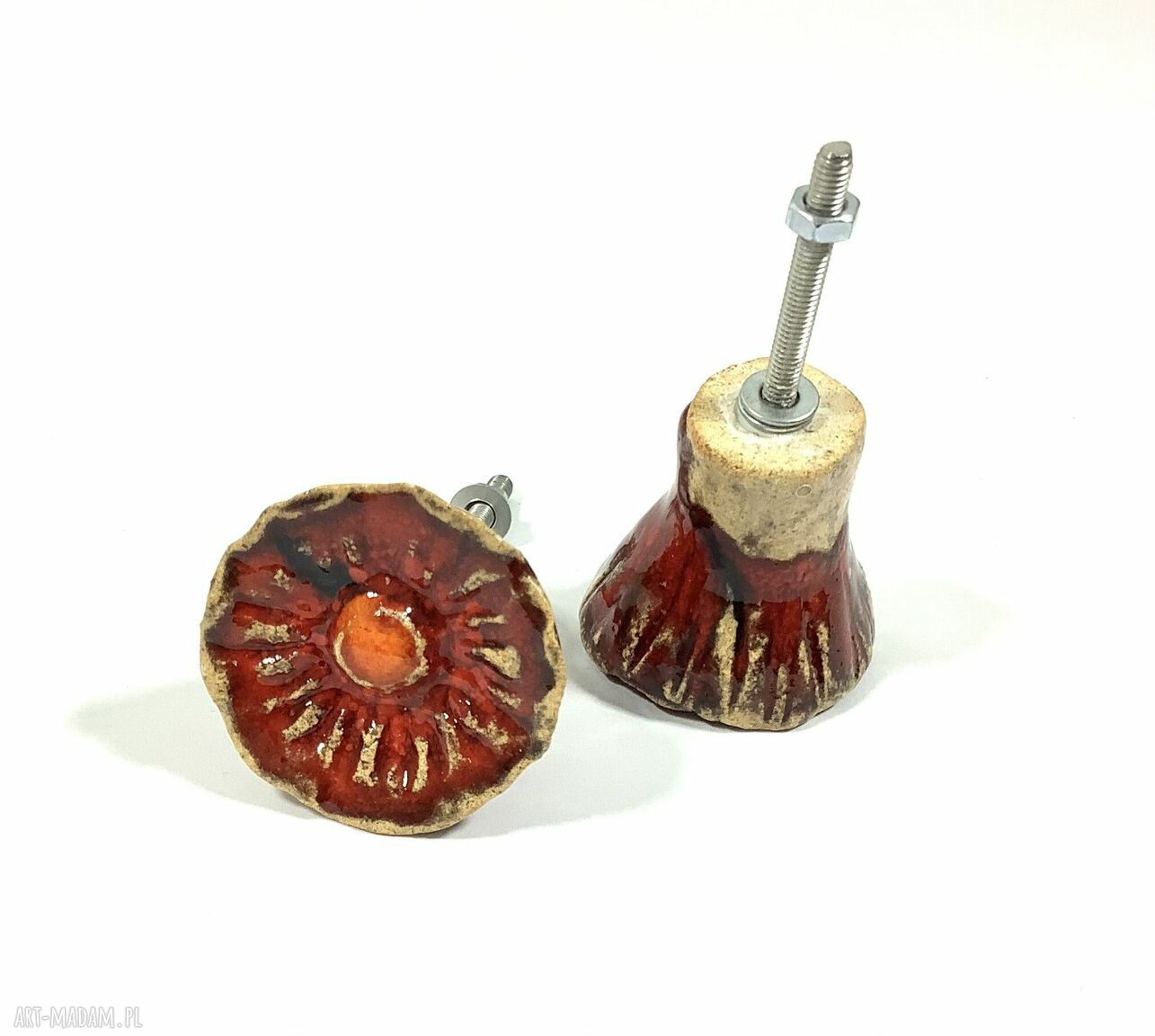 Ceramiczne gałki meblowe „Maki” - ręcznie robione uchwyty (komplet 2 szt.)