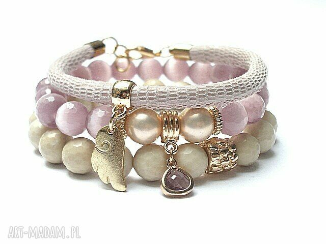 Ivory and light pink vol set uleksyt marmur perły skóra rzemień