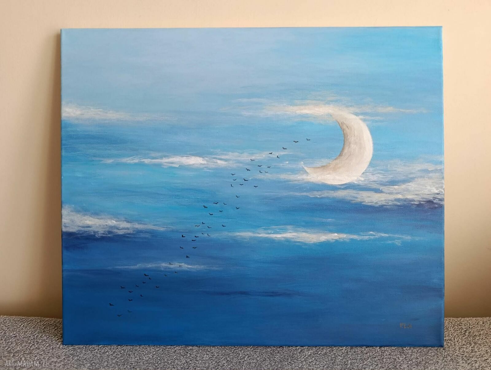 Ulotne Myśli - obraz akrylowy 50/60 cm z pejzażem i ptakami