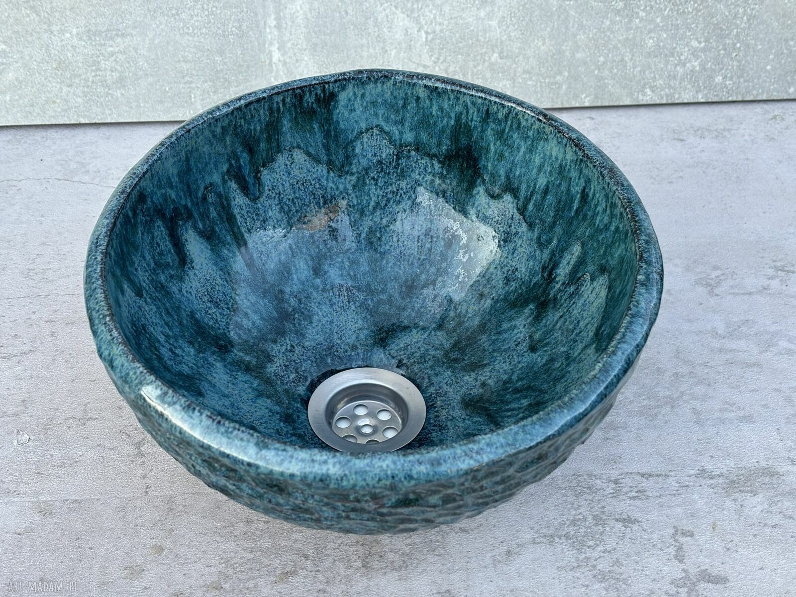 Umywalka ceramiczna rybia łuska z turkusową glazurą - ręcznie robiona