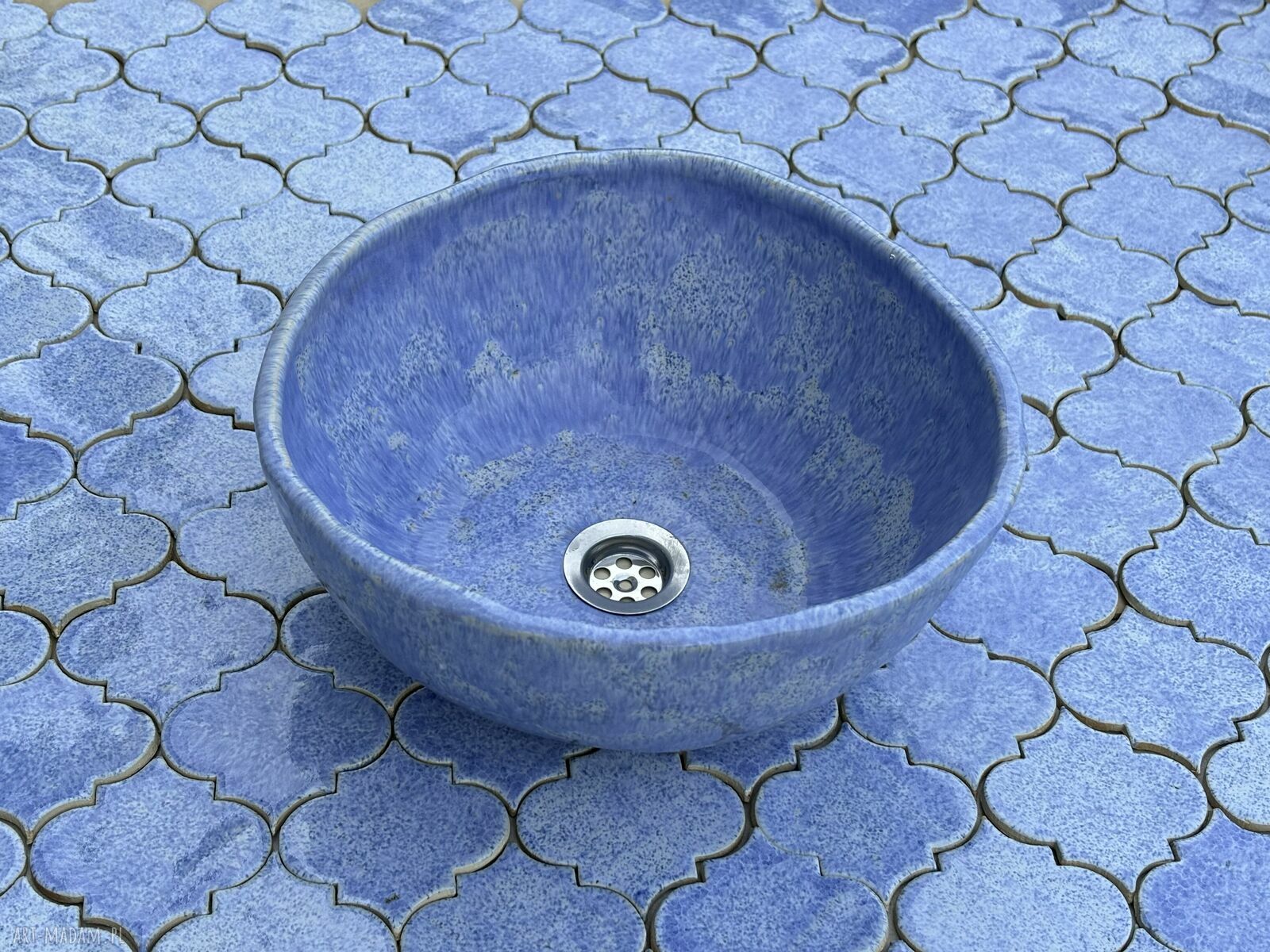 Niebieska umywalka ceramiczna - duża misa ręcznie robiona