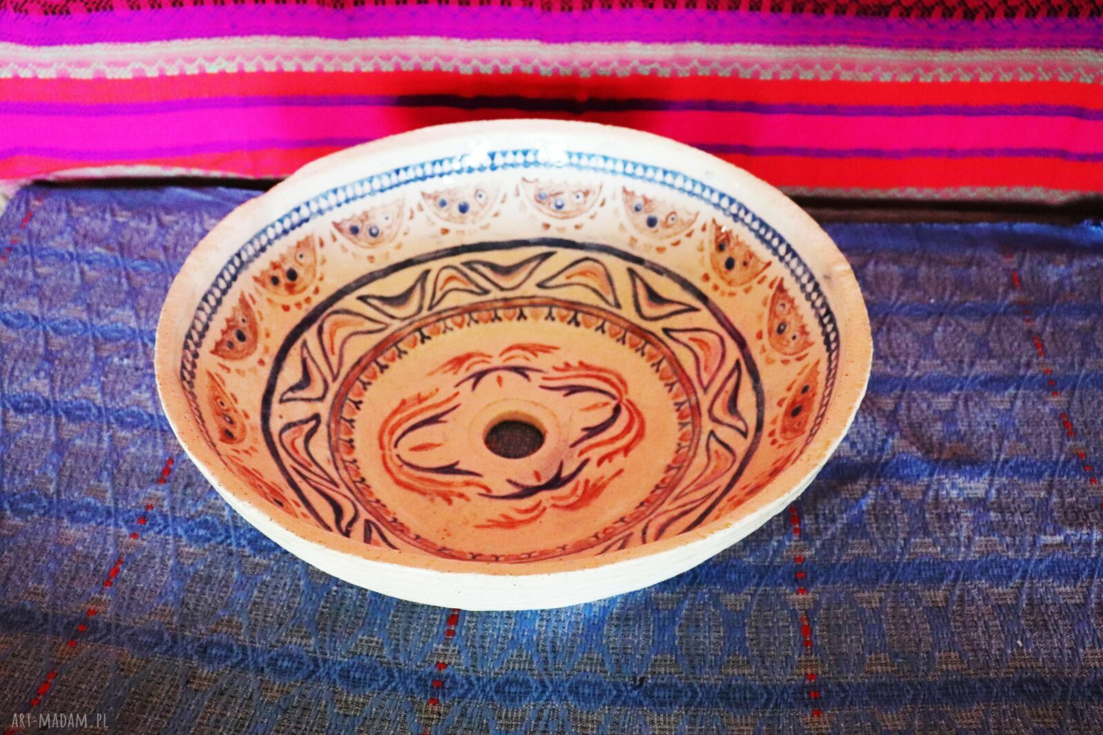 Umywalka ceramiczna nablatowa Hafty 31 cm - folklor w Twojej łazience