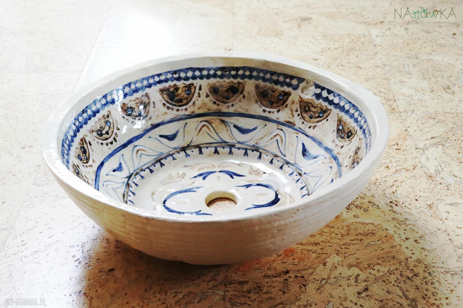Ręcznie malowana umywalka ceramiczna nablatowa „Hafty” 34 cm