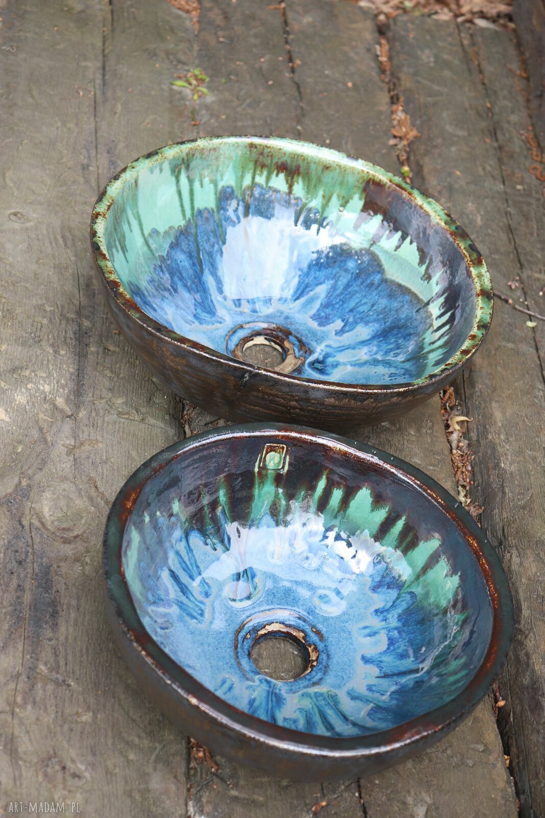 Ceramiczna Umywalka 38 cm Szafirowe Jezioro, Granat i Turkus
