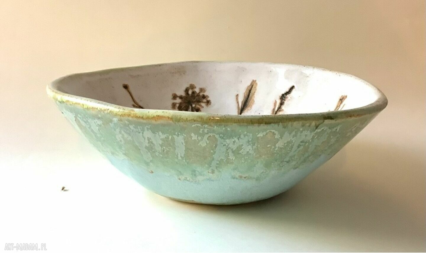 Umywalka ceramiczna „Łąka” - ręcznie robiona z odciskami roślin (nablatowa)