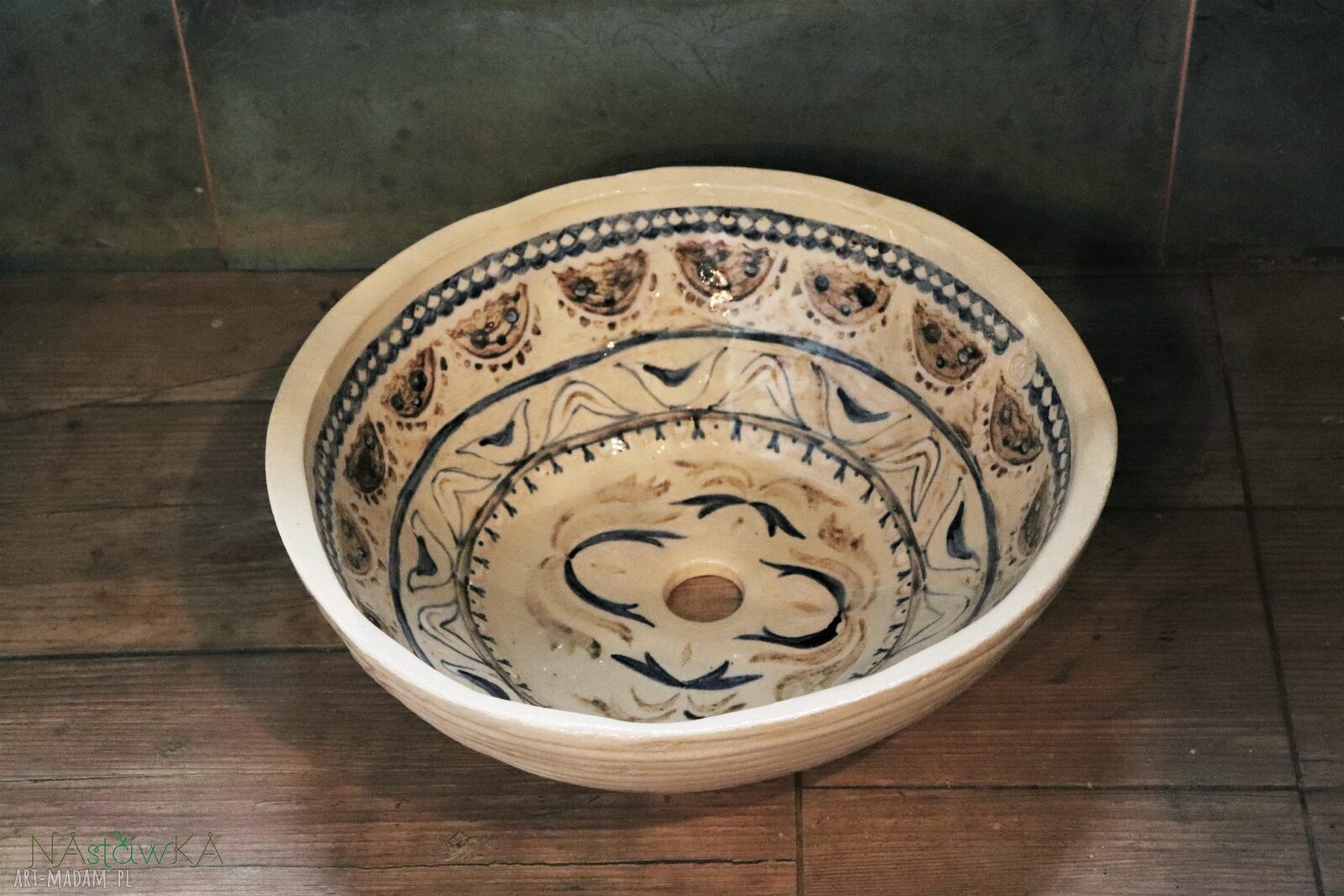 Ręcznie malowana umywalka ceramiczna nablatowa „Hafty” 34 cm