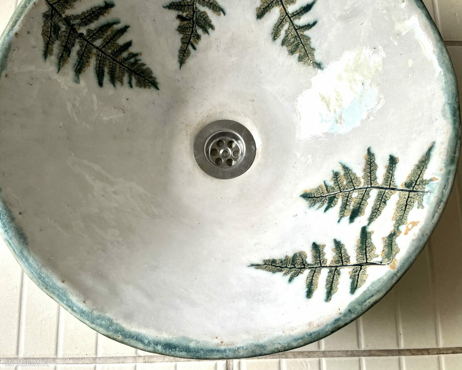 Umywalka ceramiczna „Paprocie” - ręcznie robiona nablatowa z szamotu