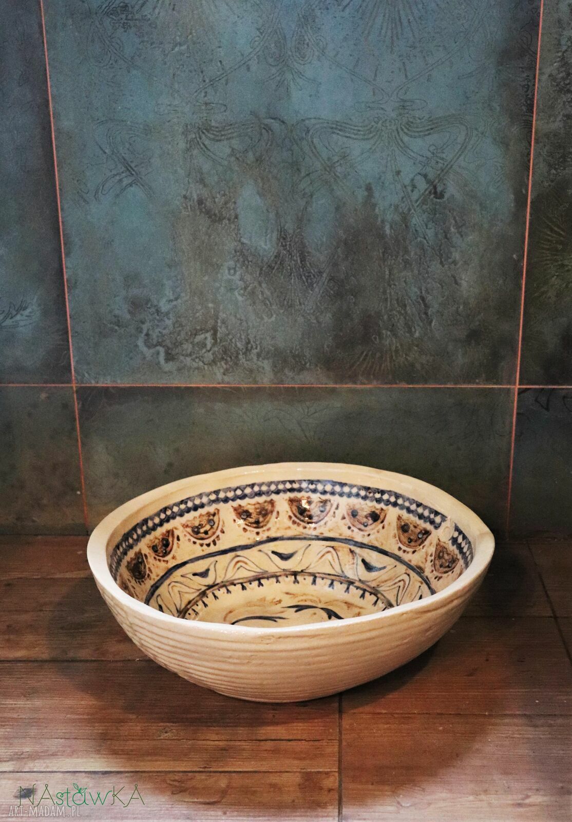 Ręcznie malowana umywalka ceramiczna nablatowa „Hafty” 34 cm