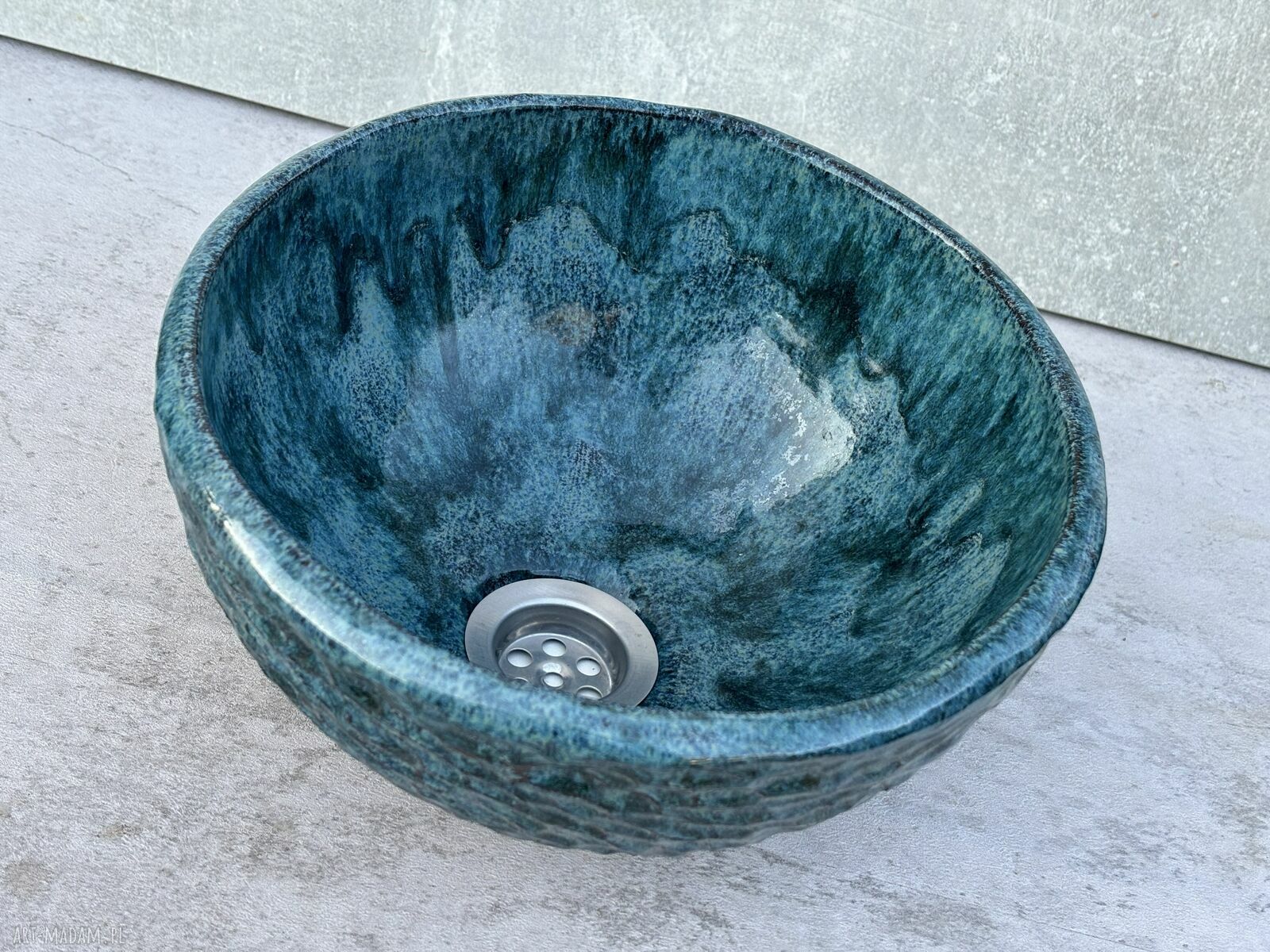 Umywalka ceramiczna rybia łuska z turkusową glazurą - ręcznie robiona