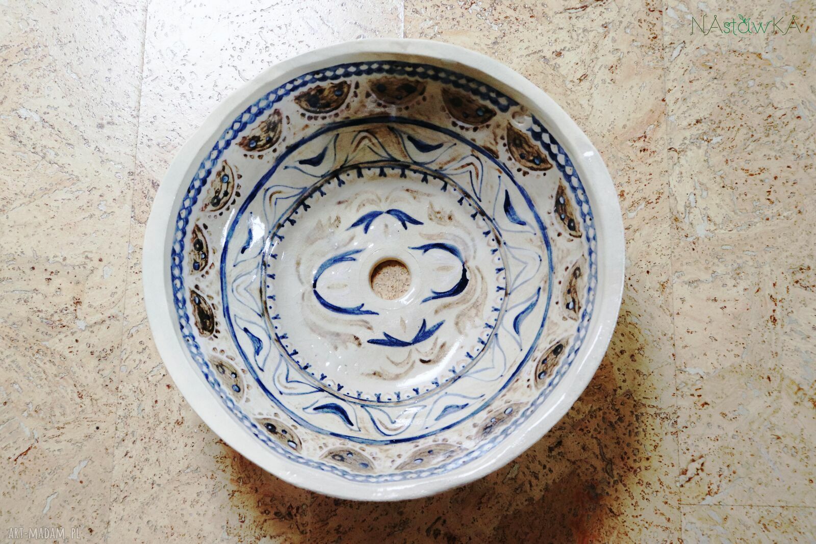 Ręcznie malowana umywalka ceramiczna nablatowa „Hafty” 34 cm