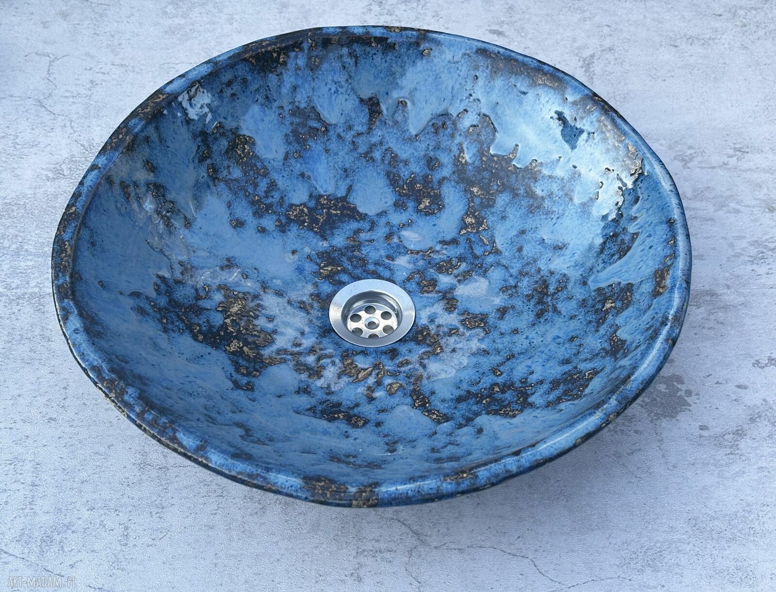 Duża umywalka ceramiczna - wielka misa na blat w zielono-turkusowym szkliwie