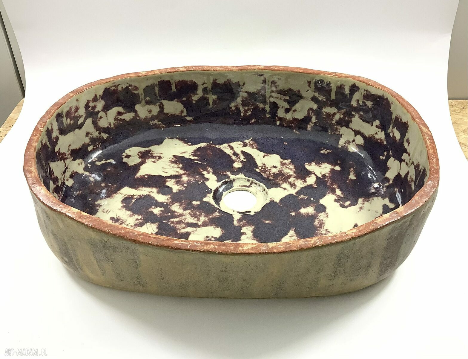 Umywalka ceramiczna Chińska Czerwień - ręcznie formowana z gliny szamotowej