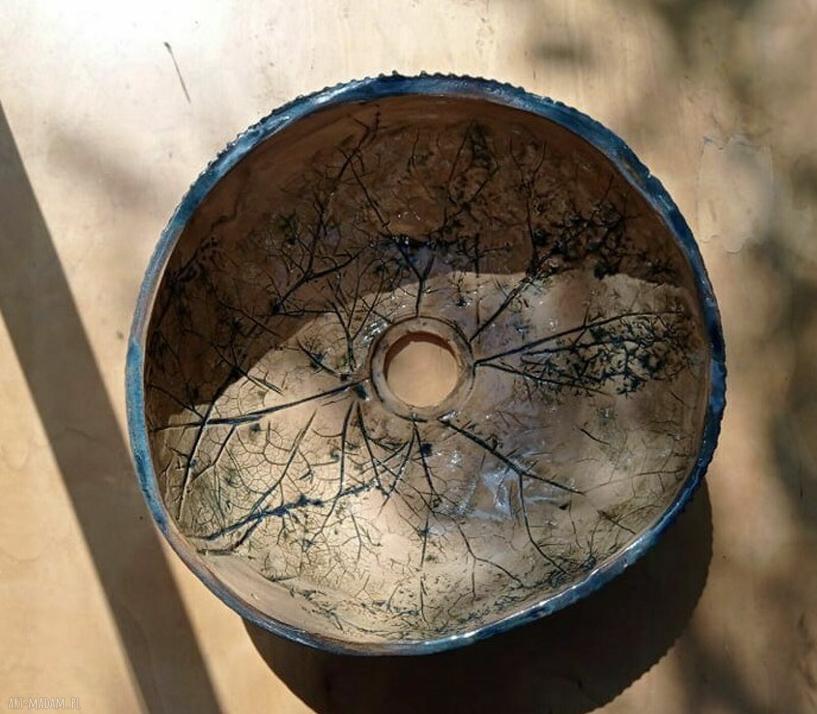 Umywalka „Liść Łopianu” 31 cm - ceramika z odbitymi liśćmi