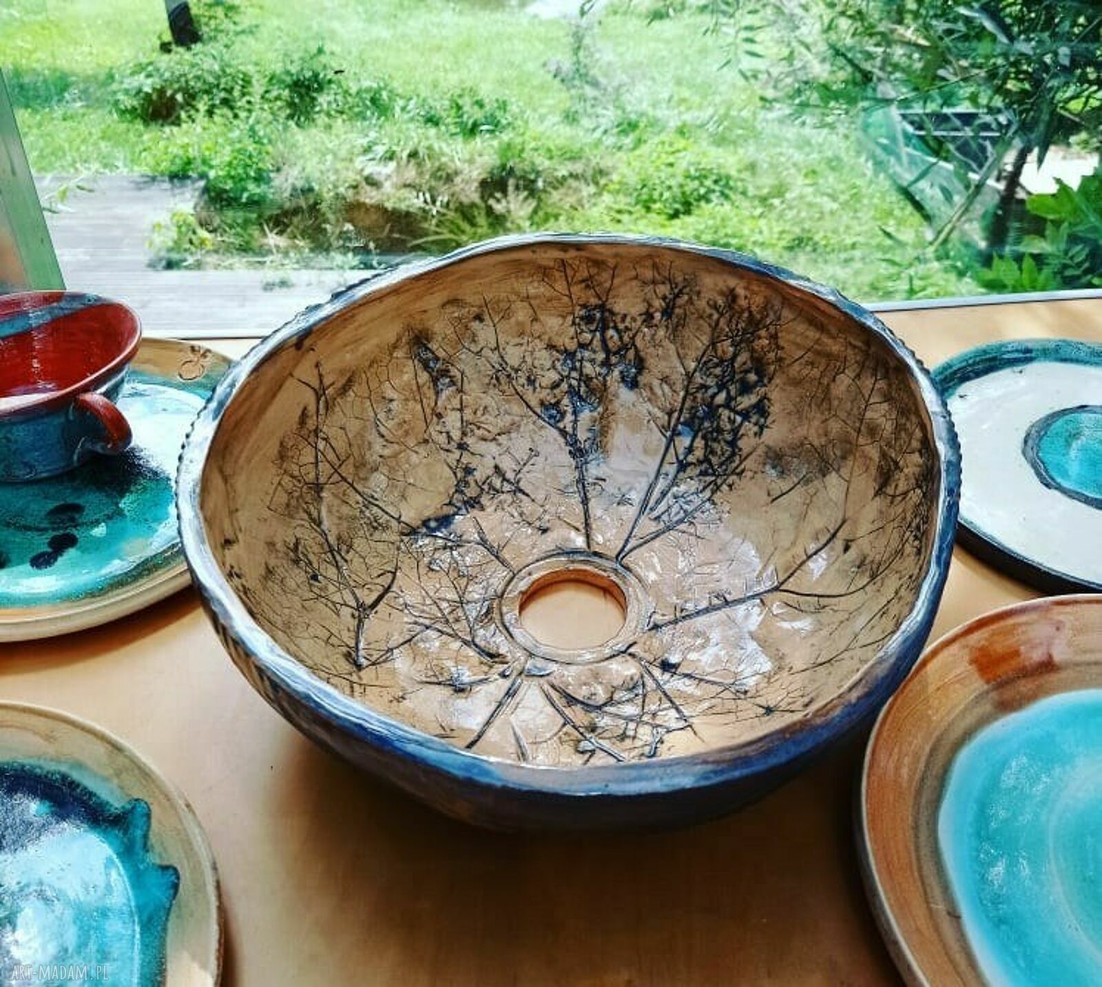 Umywalka „Liść Łopianu” 31 cm - ceramika z odbitymi liśćmi